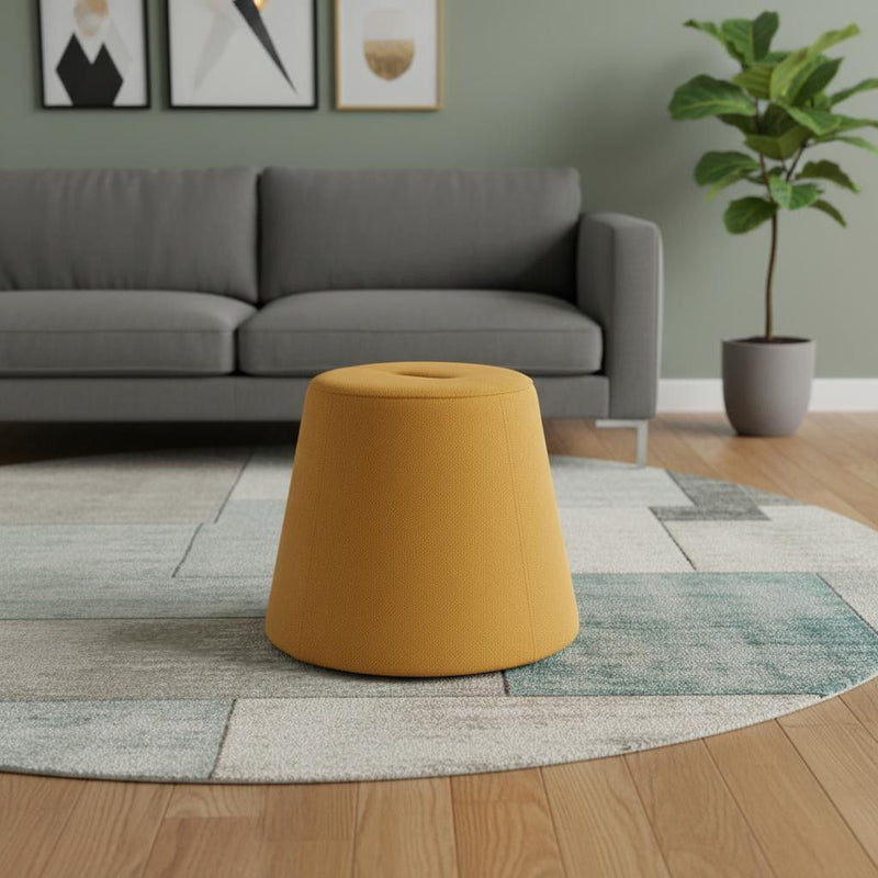 Fabric Round Ottoman - Yellow / Orange