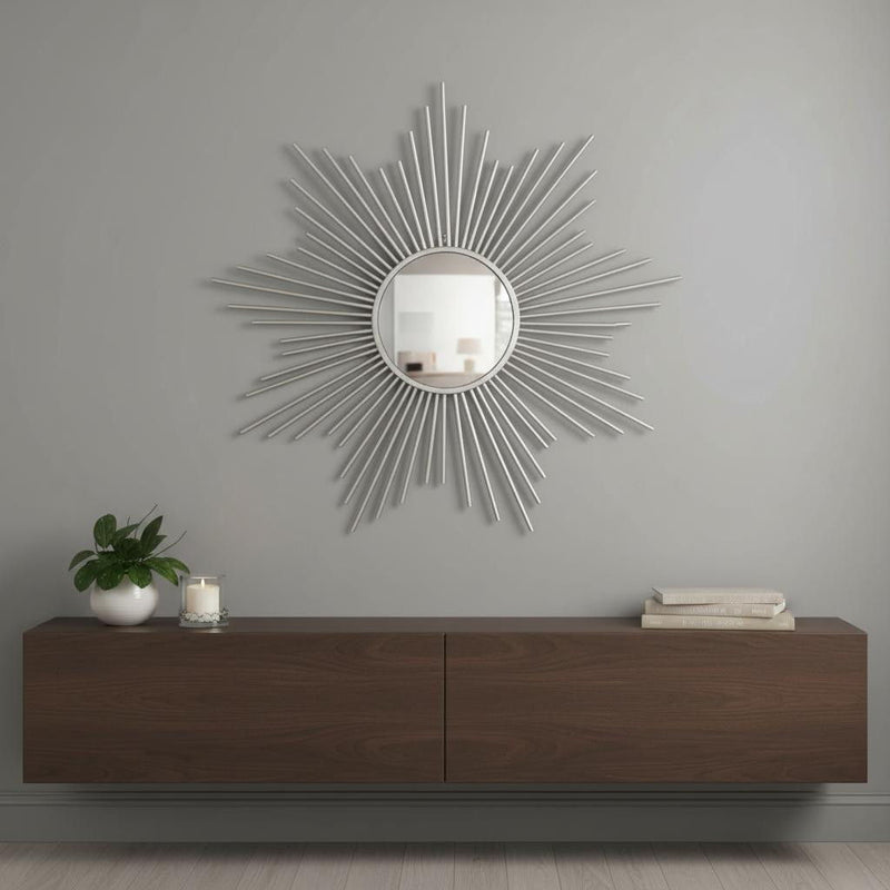 Striking Metal Sunburst Design Wall Mirror - Silver