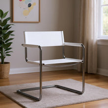 Load image into Gallery viewer, Leather Stainless Steel Arm Chair - Silver / White
