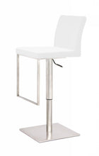 Load image into Gallery viewer, Faux Leather And Stainless Steel Swivel Low Back Adjustable Height Bar Chair - White And Silver
