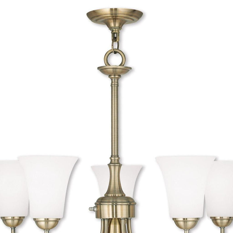 21" Six Light Dimmable Chandelier With Shades - Antiqued Brass