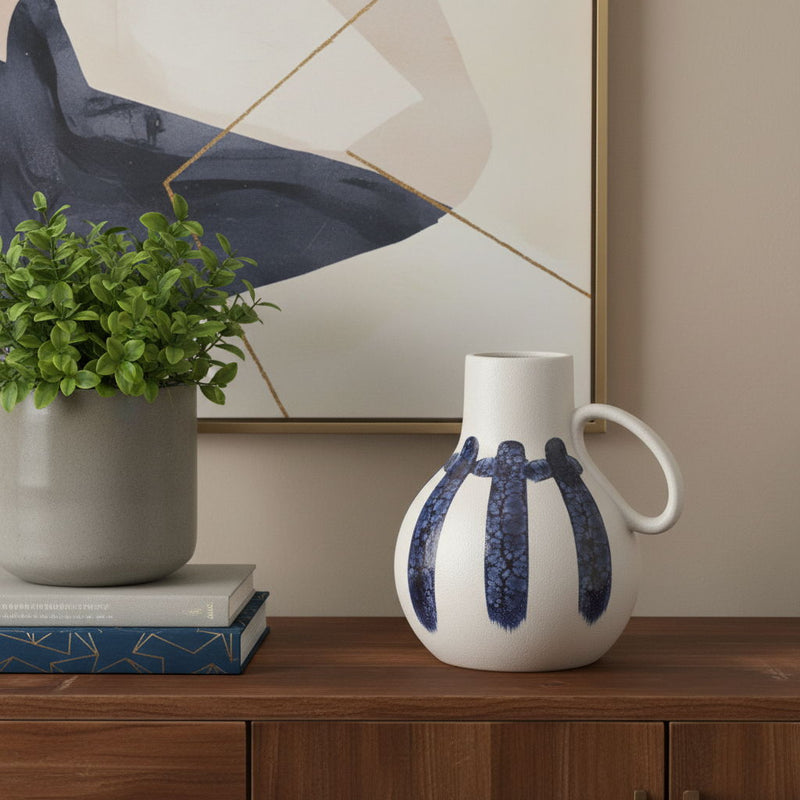 Abstract Amphora Jug Vase - White / Blue