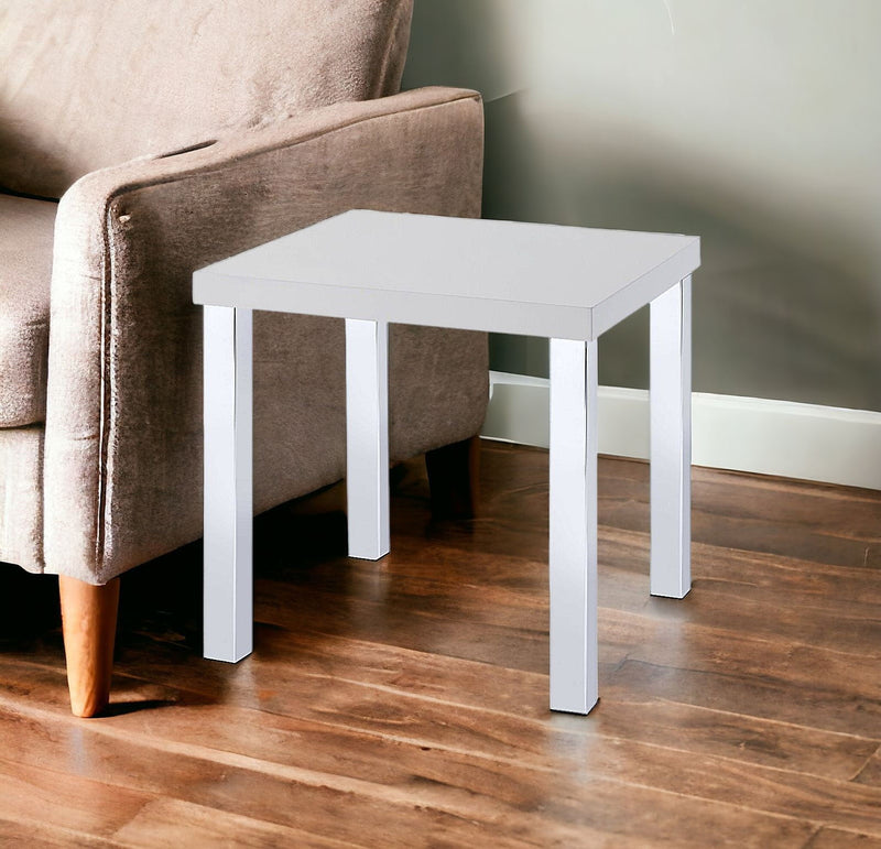High Gloss Square End Table - Chrome And White