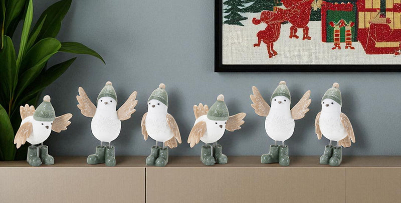 Bird Figurine (Set of 6) - White / Beige