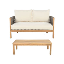 Load image into Gallery viewer, 2 Pieces Outdoor Acacia Furniture Set, Woven Rope Outdoor Patio Loveseat, 2 Seat Deep Seating Group With Cushions And Coffee Table For Porch - Teak / Gray / Beige
