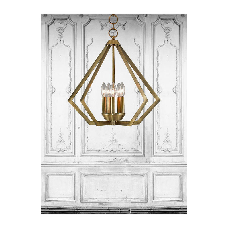 20" Five Light Dimmable Chandelier With Shades - Antiqued Brass