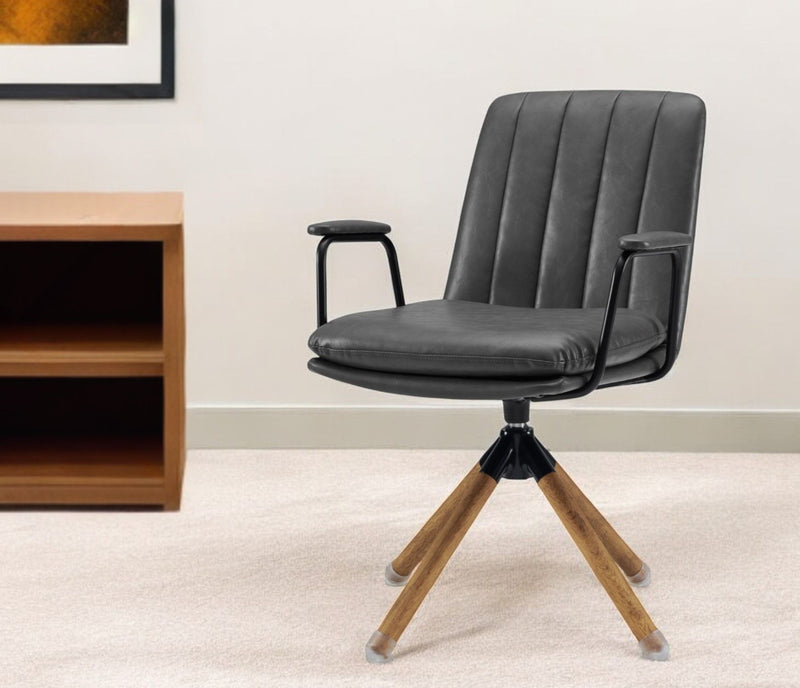 Faux Leather Swivel Arm Chair - Gray And Natural