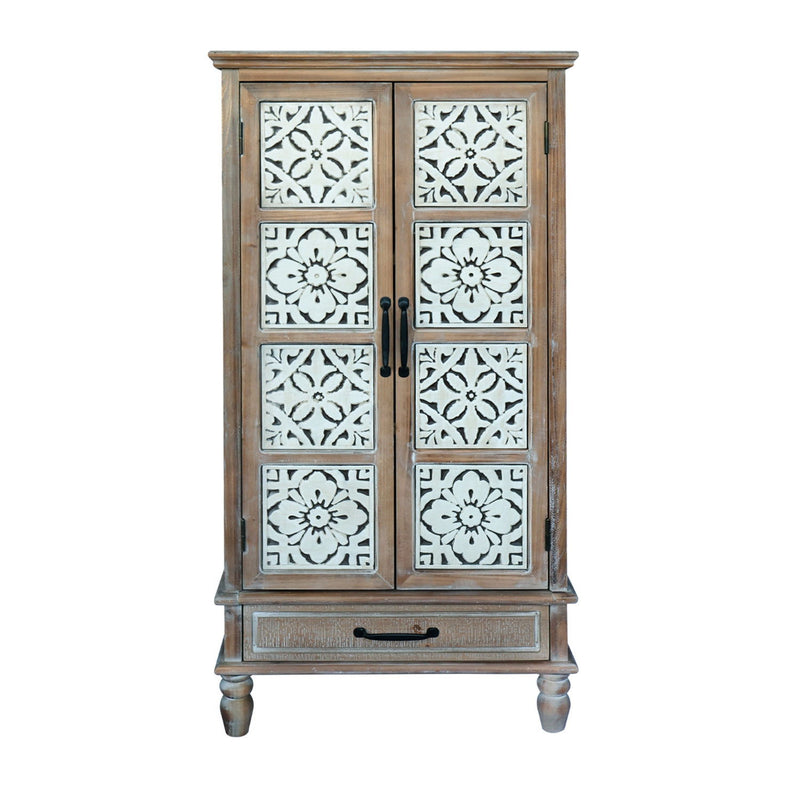Wood Accent Cabinet With Two Doors One Drawer - Brown