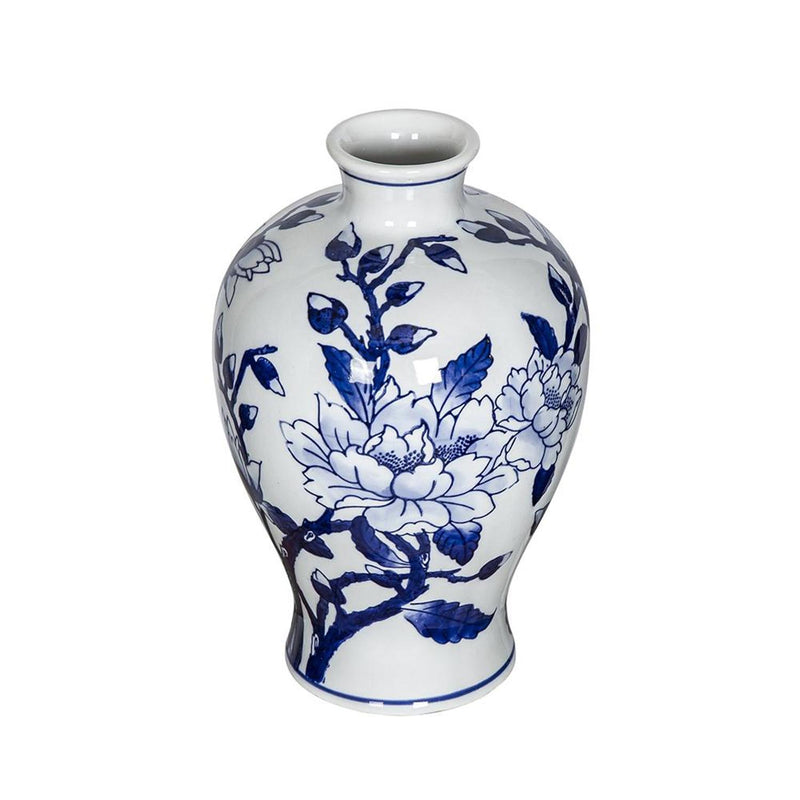Floral Round Porcelain Table Vase - Blue / White