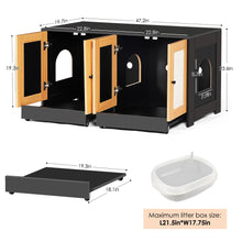 Load image into Gallery viewer, Double Litter Box Enclosure, Cat Litter Box Enclosure For 2 Cats, Hidden Litter Box Furniture With Rattan Doors - Black
