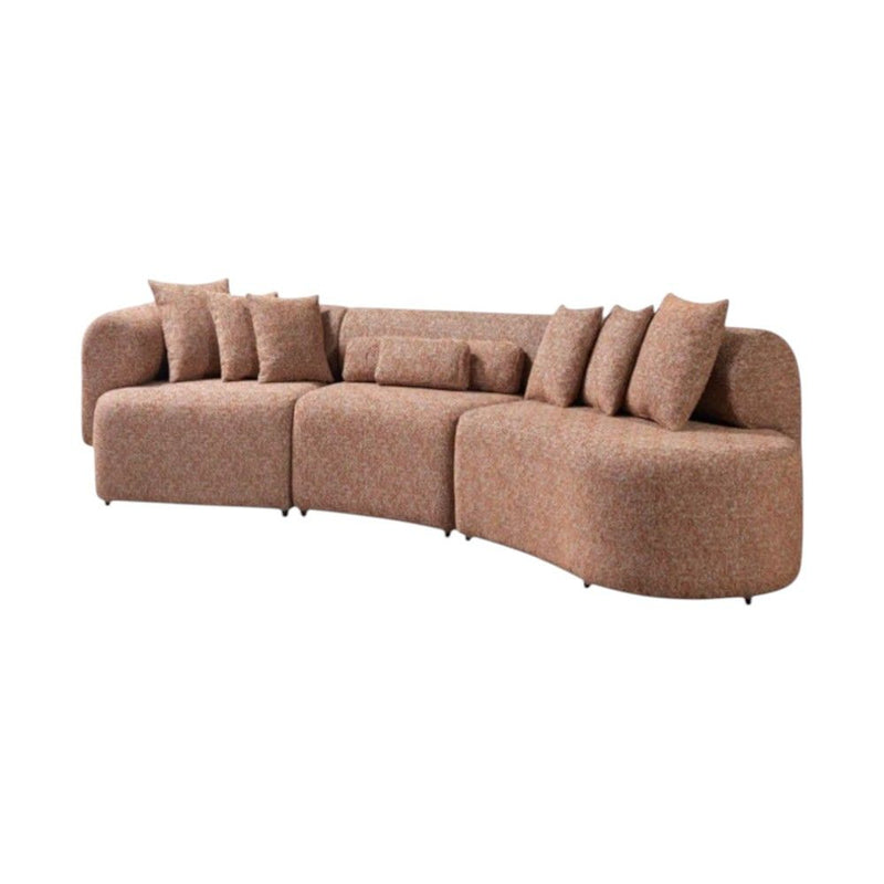 Boucle Modular Curved Three Piece Sectional With Toss Pillows - Orange