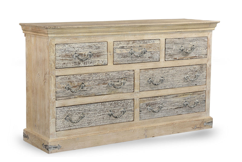 64" Solid Wood Seven Drawer Double Dresser - White