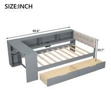 Load image into Gallery viewer, Upholstered Headboard Platform Bed With Storage Shelves, Drawers, Charging Station
