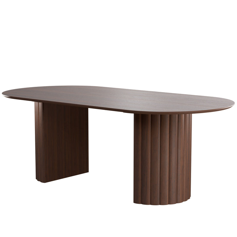 86'' Wood Double Pedestal Base Oval Dining Table - Walnut