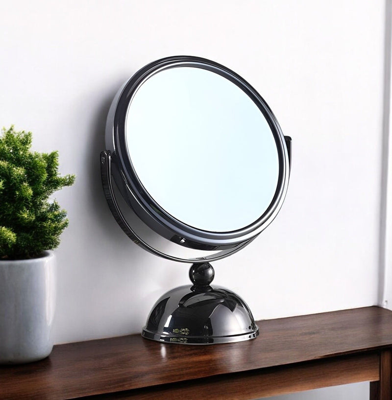 9" Round Metal Framed Makeup Shaving Tabletop Mirror - Black