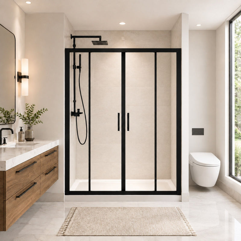 Double Framed Sliding Shower Door - Matte Black