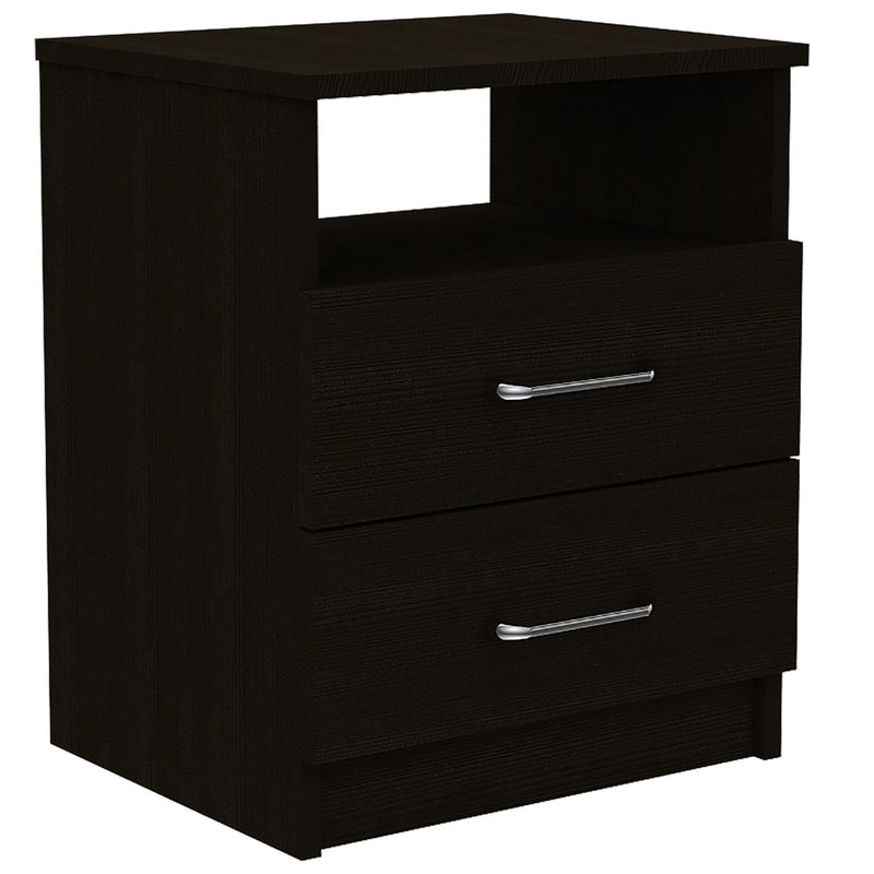 Open Compartment Two Drawer Nightstand - Brown