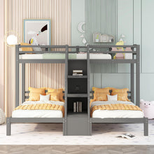Load image into Gallery viewer, Twin Over Twin &amp; Twin Bunk Bed With Built In Staircase And Storage Drawer - Gray
