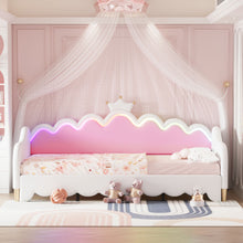 Load image into Gallery viewer, Extending Daybed With LED Lights, Modern Upholstered Princess Daybed With Crown Headboard
