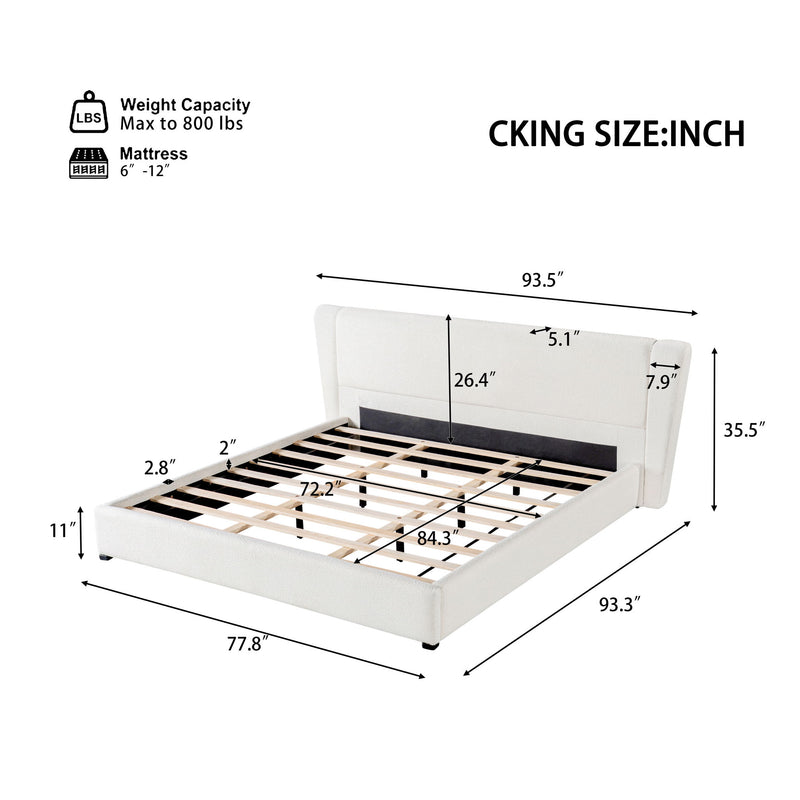 Upholstered Wingback Platform Bed Frame, No Box Spring Needed