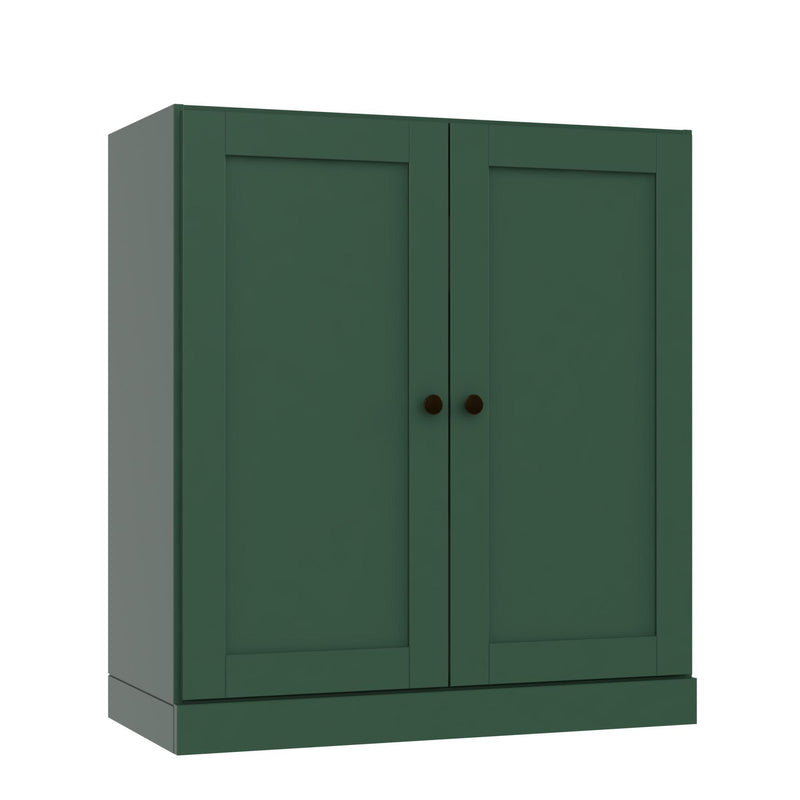 Adjustable Three Tier Library Bookcase With Two Doors - Green