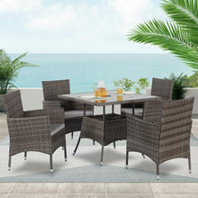 Load image into Gallery viewer, Waterproof Grey Wicker Rattan Patio Small Table And Chairs Furniture Set With Umbrella Hole Garden Outdoor
