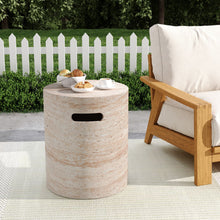 Load image into Gallery viewer, Modern Concrete Side Table With Travertine, Indoor / Outdoor Use - Beige
