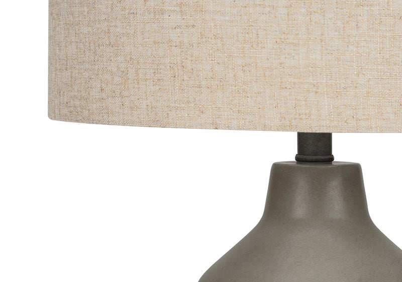 Concrete Urn Table Lamp With Beige Drum Shade - Gray