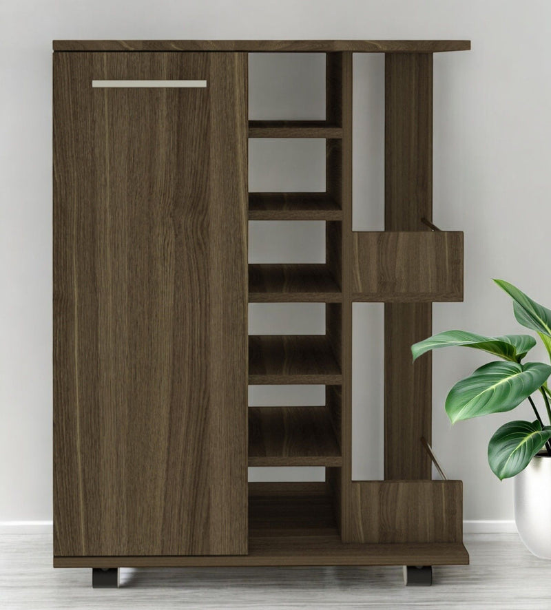 Rolling Dining Room Bar Cart With Wine Storage - Brown