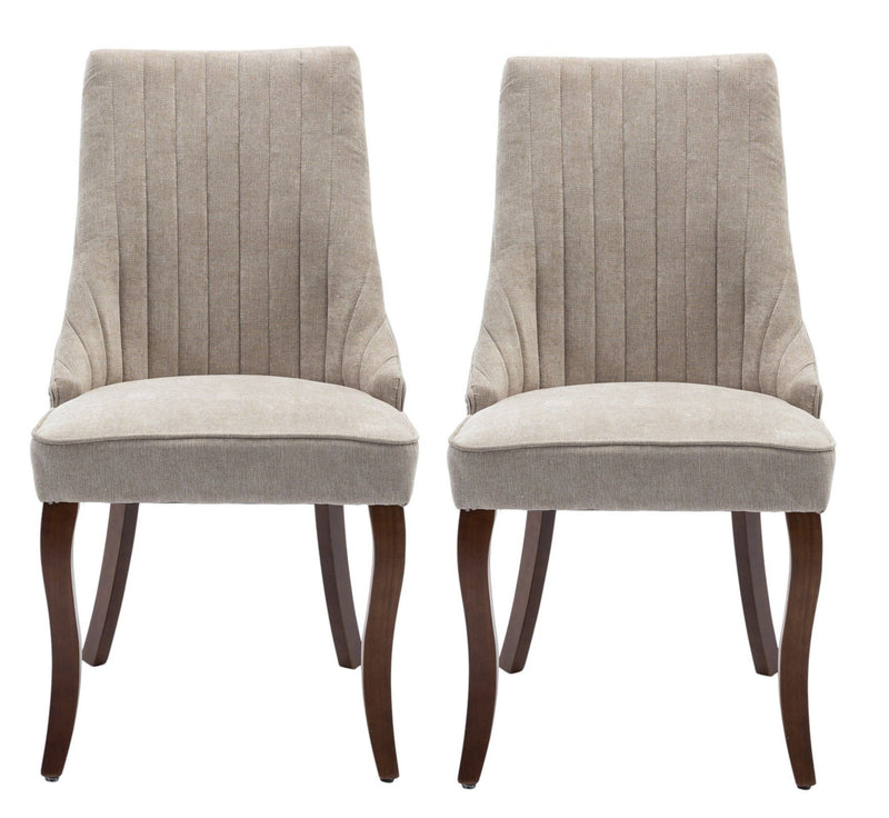 Tufted Solid Wood Dining Side Chairs (Set of 2) - Beige / Brown