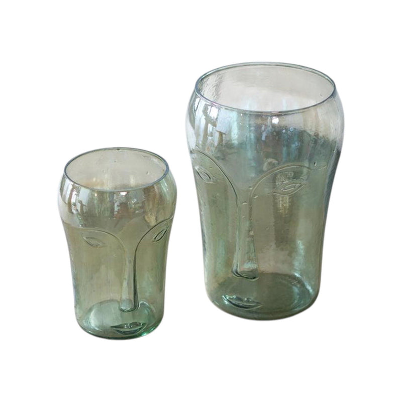 Modern Abstract Faces Table Vases (Set of 2) - Light Green