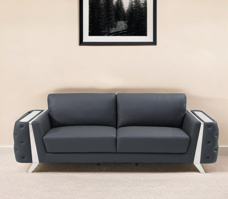 Italian Leather Sofa - Gray / Silver