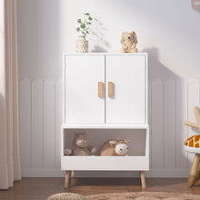 Load image into Gallery viewer, Toy Storage Cabinet With Doors And Open Shelf, Toddler Bookshelf For Playroom - White
