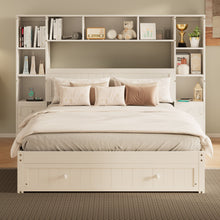 Load image into Gallery viewer, Platform Bed With All In One 2 Nightstand, Storage Shelf And Cabinet Bookcase With 2 Charging Stations
