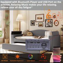 Load image into Gallery viewer, Upholstered Daybed With Storage Armrests, Trundle And Latest Integrated tooth Audio System
