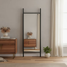 Load image into Gallery viewer, 63" Wood Leaning Ladder Framed Full Length Mirror - Black
