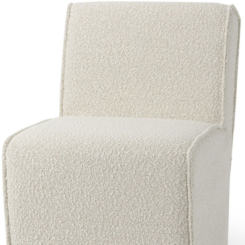Fully Upholstered Boucle Dining Side Chair With Wheels - Cream