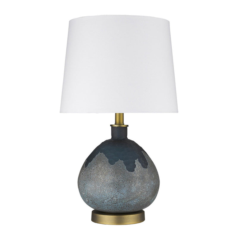 Concrete Gourd Table Lamp With Cream Empire Shade - Teal Blue