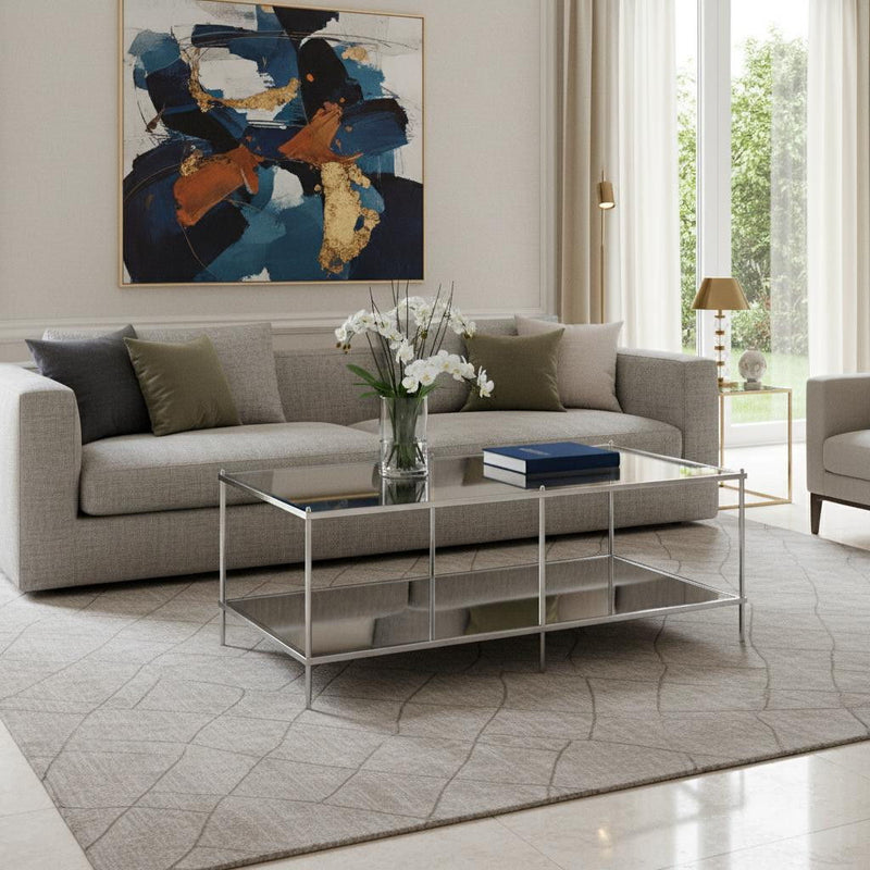 Glass Metal Rectangular Mirrored Coffee Table - Chrome