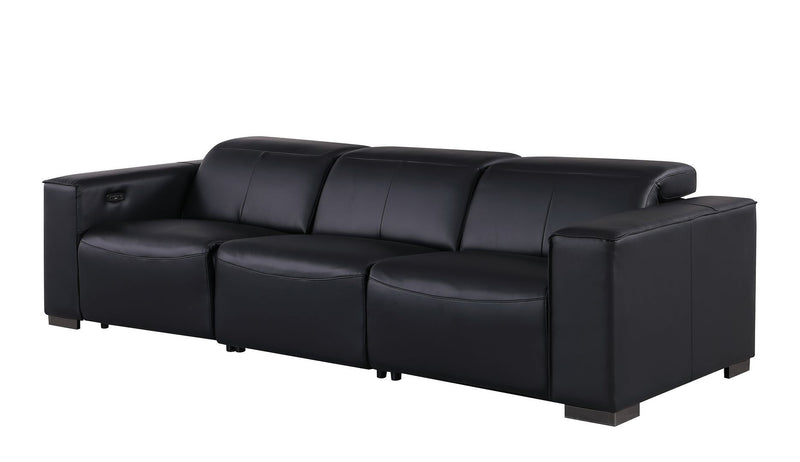 Top Grain Leather Reclining Metal USB Sofa (720307) - Black