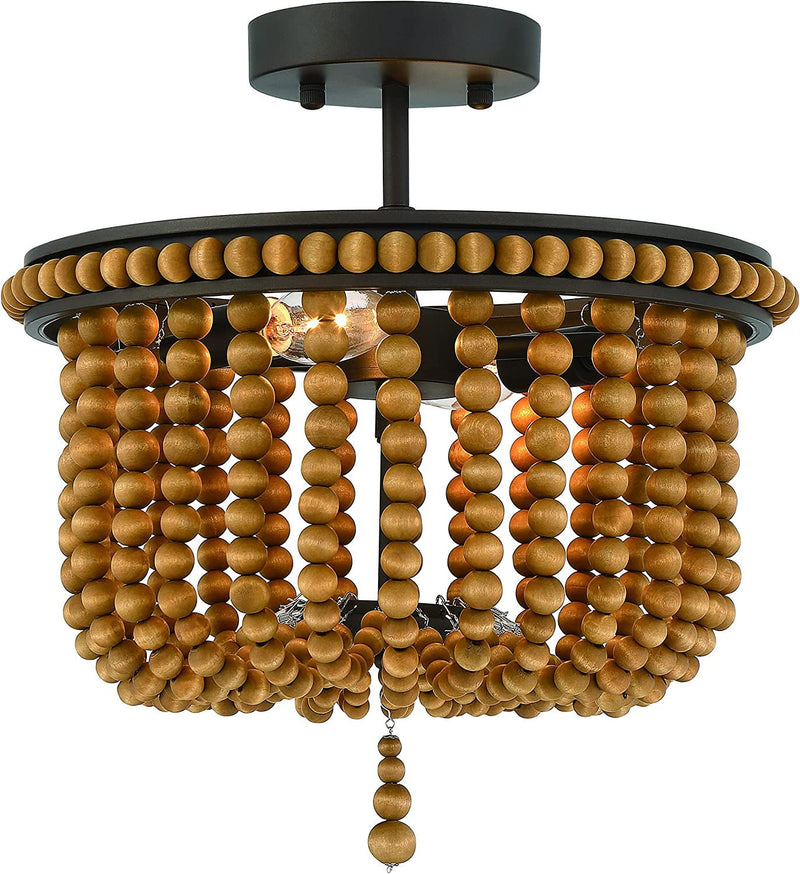 Unique Statement Two Light Metal Dimmable Flush Chandelier - Brown / Black