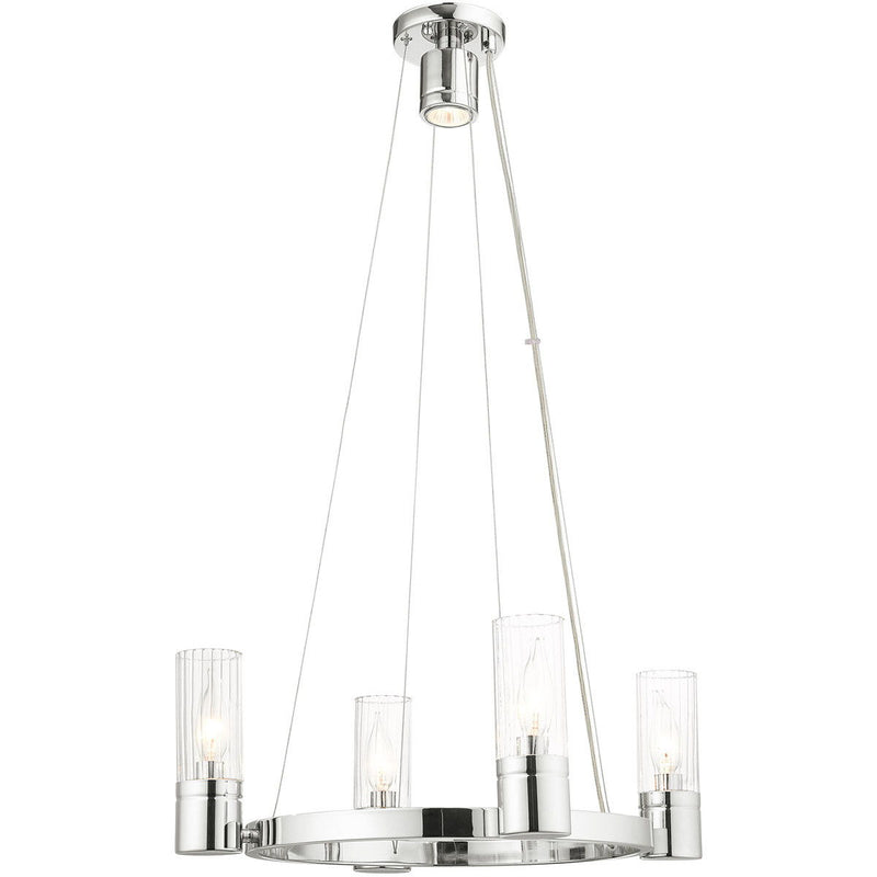 Four Light Metal Dimmable Chandelier With Shades - Silver / Clear