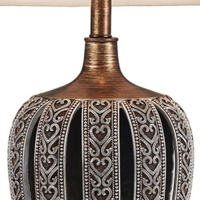 Primo Tall Table Lamp With White Lamp Shade - Brown