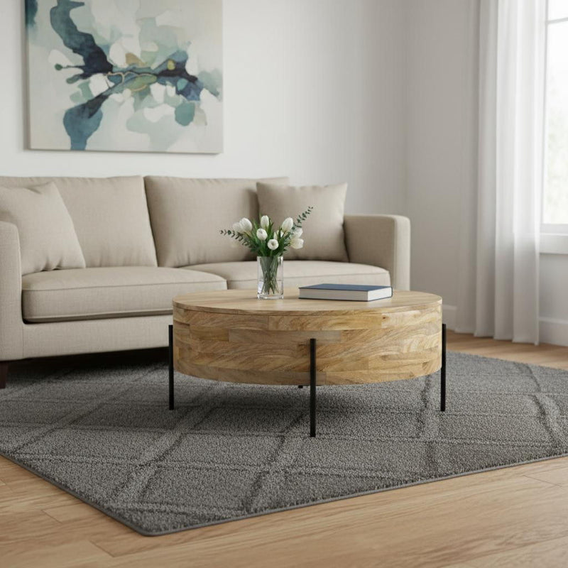 38" Solid Wood Round Solid Coffee Table - Natural