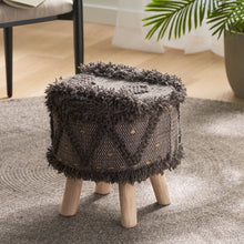 Load image into Gallery viewer, Roja - Handcrafted Wool &amp; Cotton Foot Stool With Eucalyptus Wood Frame - Dark Brown
