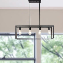 Load image into Gallery viewer, Metal Four Light Caged Rectangular Hanging Pendent Light - Black

