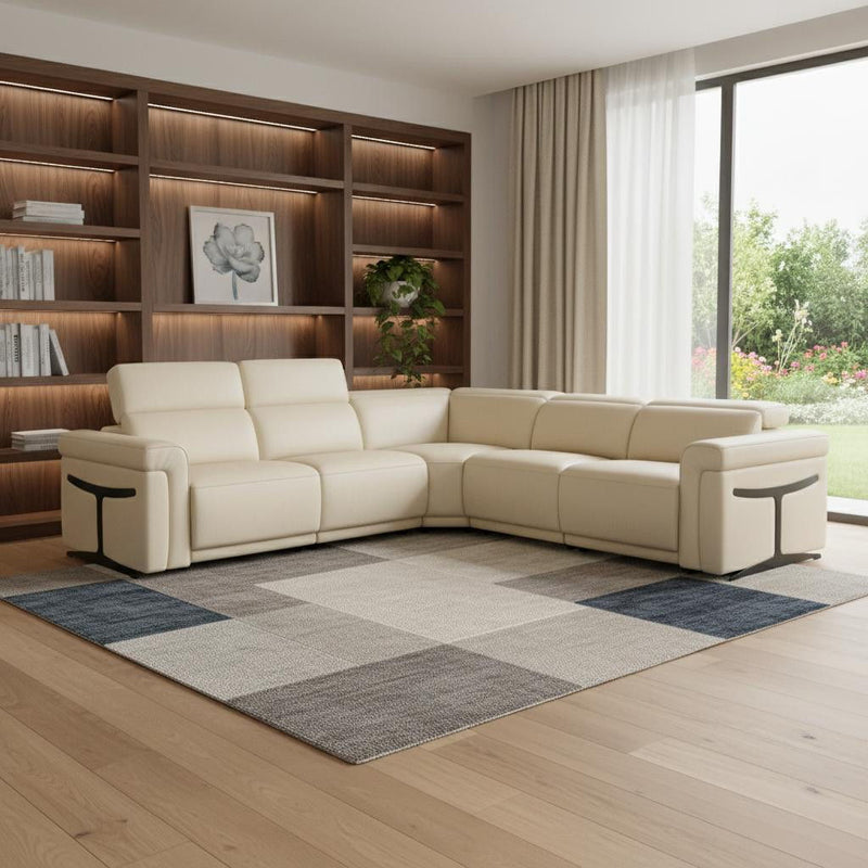 Italian Leather Modular L Shaped Five Piece Corner Sectional - Beige