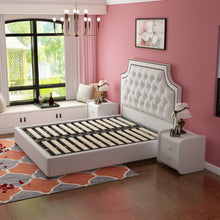 Load image into Gallery viewer, Bed Frame with Button Tufted Headboard, Faux Leather Upholstered Platform Bed Frame, Wooden Slat Support.
