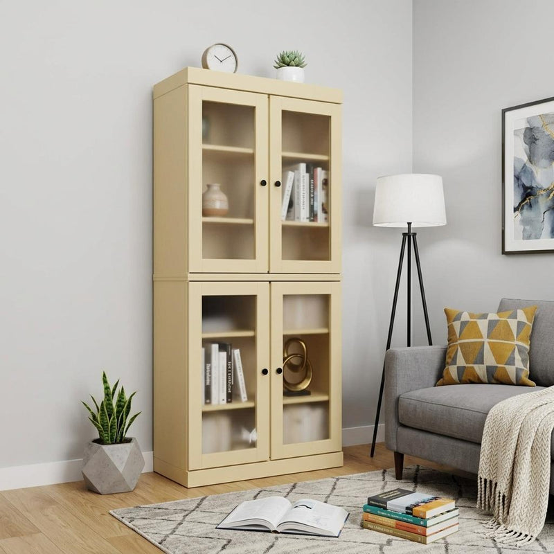 Solid Wood Adjustable Six Tier Library Bookcase With Four Doors (751356) - Yellow