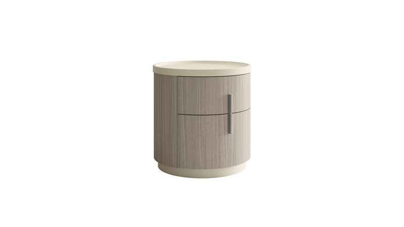 Wood Round Two Drawer Nightstand - Beige And Oak